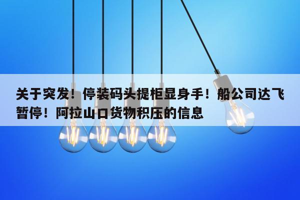 关于突发！停装码头提柜显身手！船公司达飞暂停！阿拉山口货物积压的信息